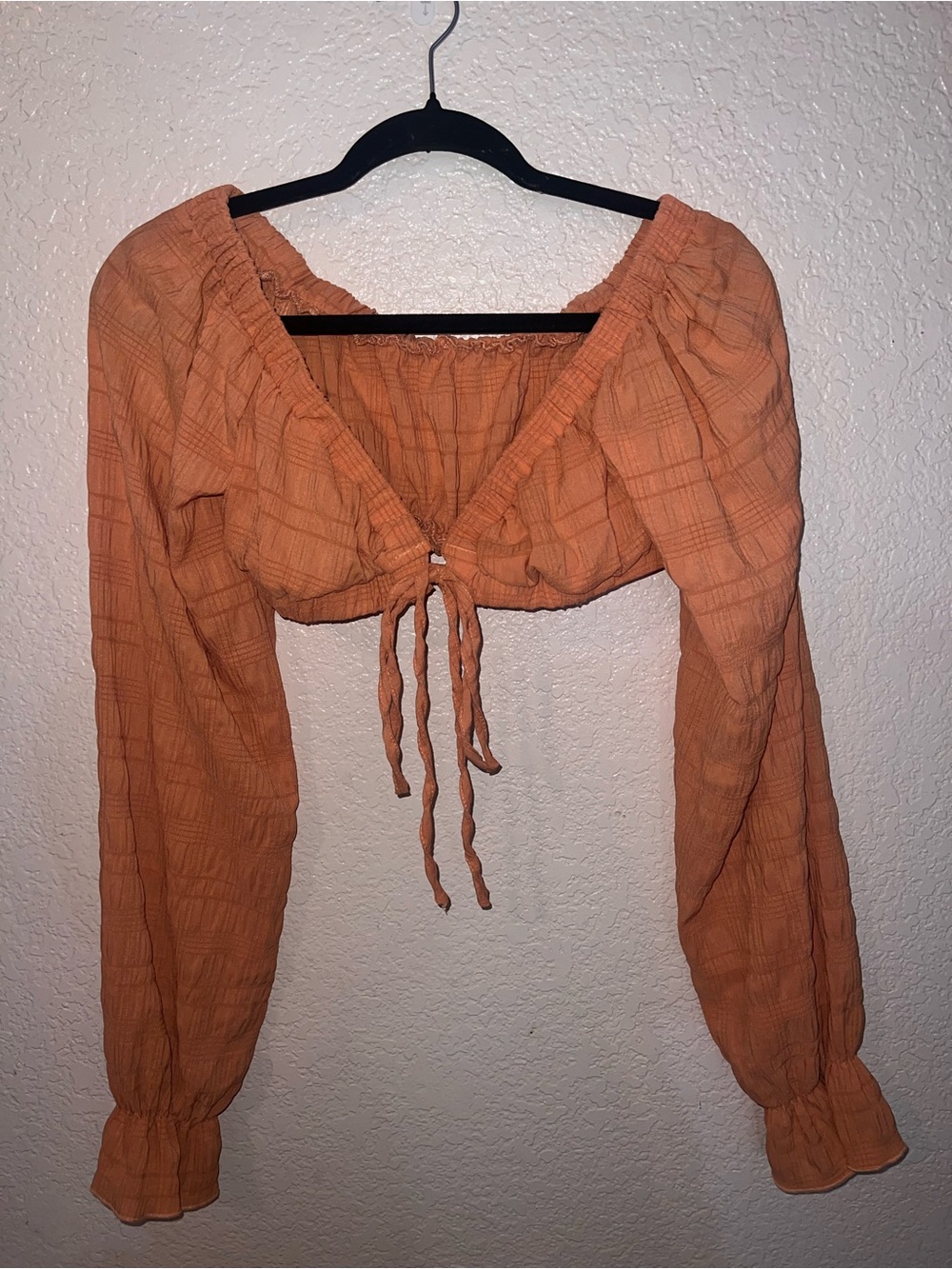 NWOT SHEIN Orange Long-Sleeve Cropped Tie-Front Top